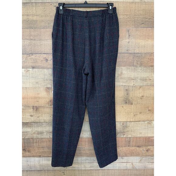 Vintage Wool Blend Herringbone Plaid Lined Pleated Trousers Pants Size 14 Cozy - Picture 5 of 10